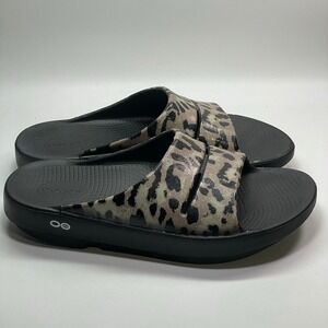 OOFOS Ooahh Slide Sandal Leopard Print Recovery Comfort Slip‎ On Women's 10